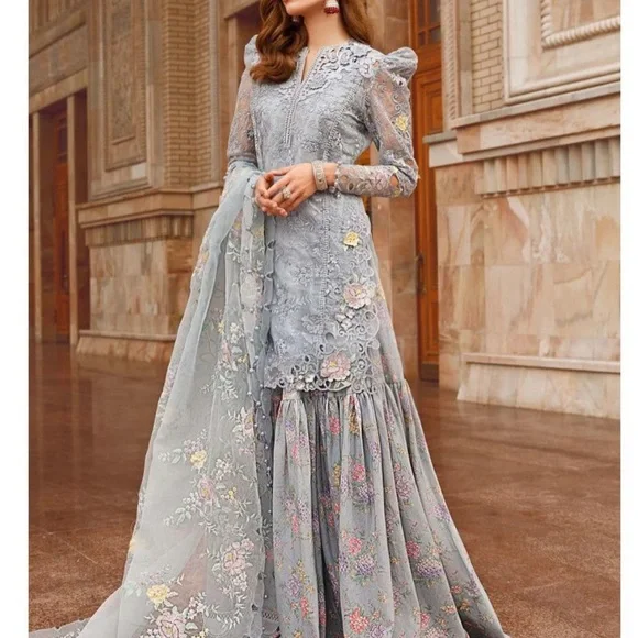Dresses | Pakistani Brand New 3 Piece Full Embroidered Maria B Luxury  Organza Dress Size L | Poshmark